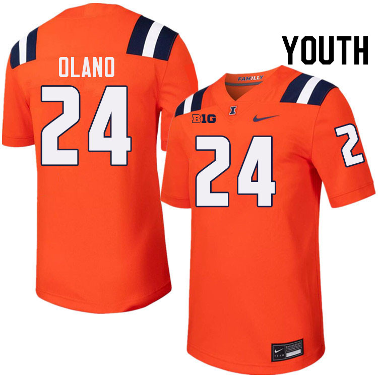 Youth #24 David Olano Illinois Fighting Illini College Football Jerseys Stitched-Orange